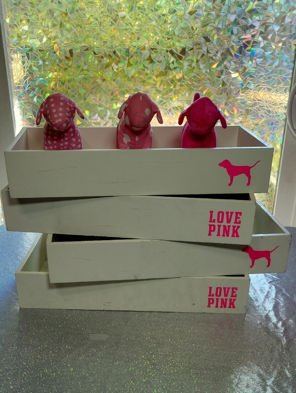 RARE Htf Pink Victoria Secret Pink Wooden Bin Tray Display/ Prop All 4